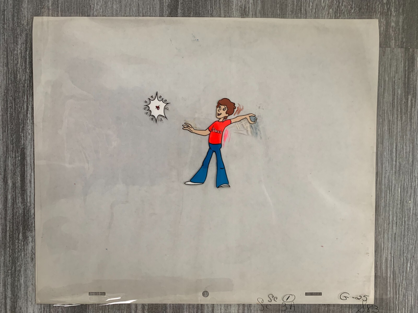 1970s? GENO'S WONDERLAND 12.5x10.5" Animation Cel SC1 G-25 Gino Throwing w/ Star