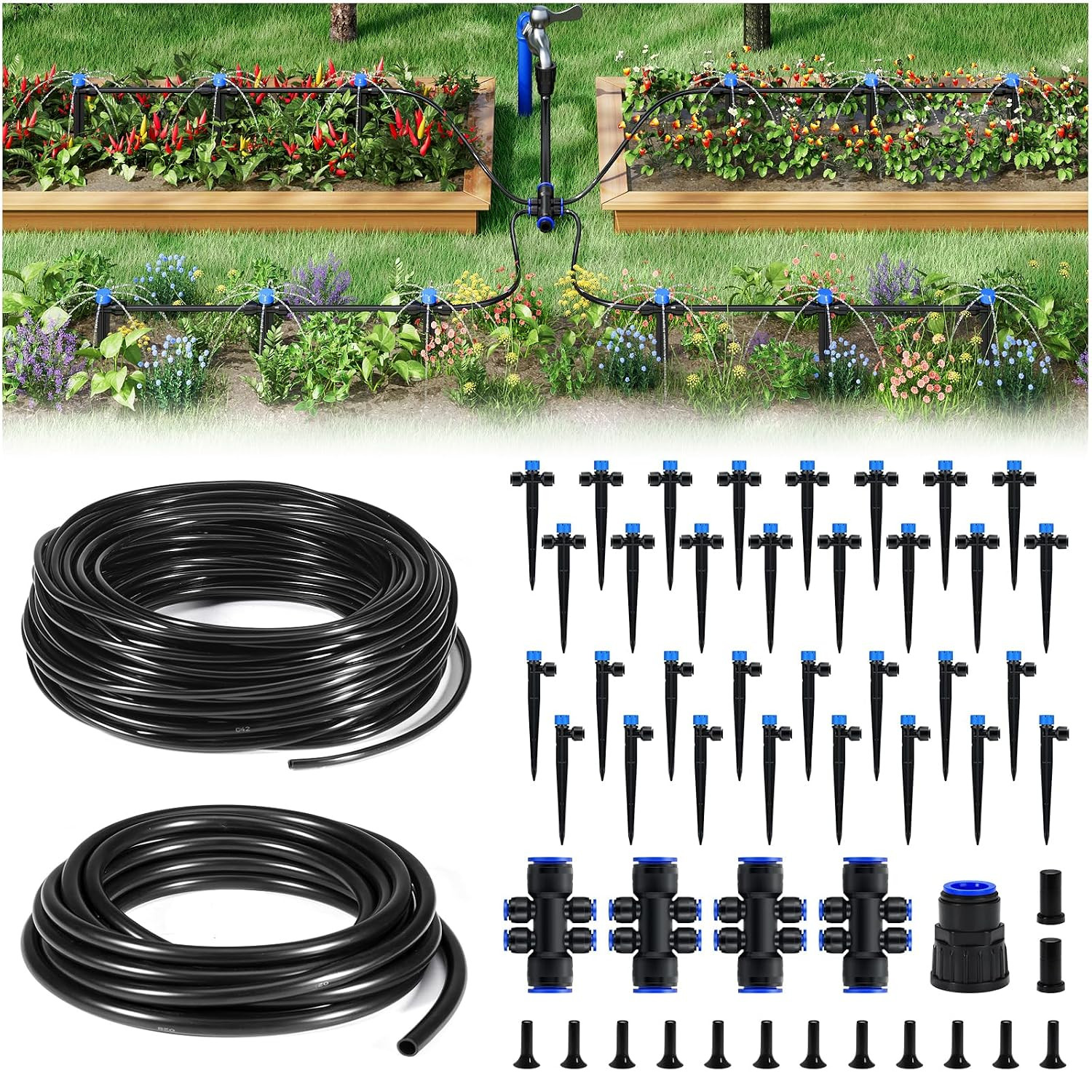 200FT Drip Irrigation System Kit, Quick-Connect Garden Watering System with 33FT