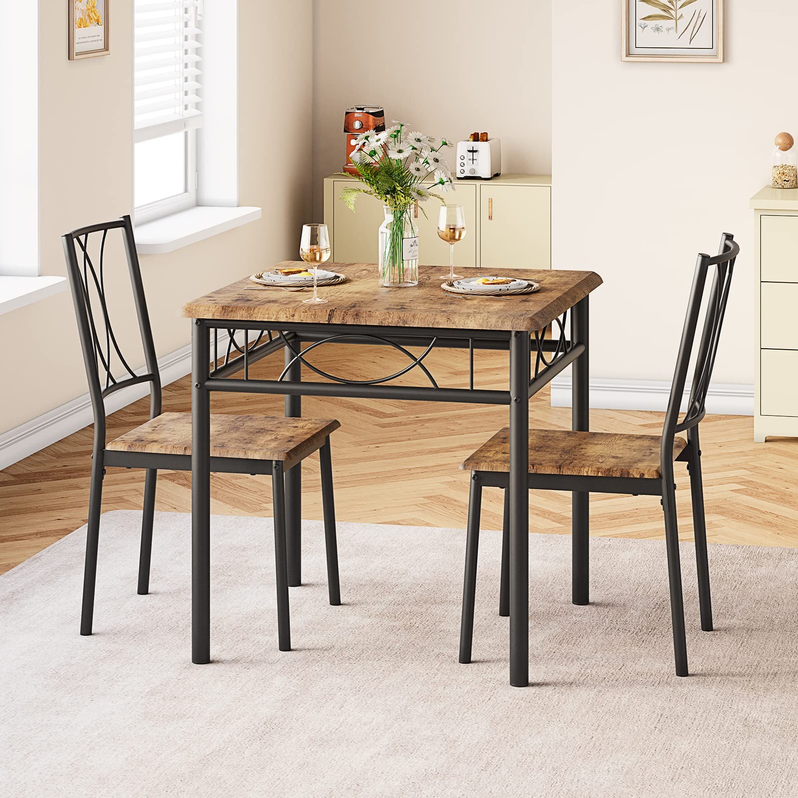 ✨Dining Room Table Sets, 3 Piece Kitchen Table & Chair Sets, Space Saving Design