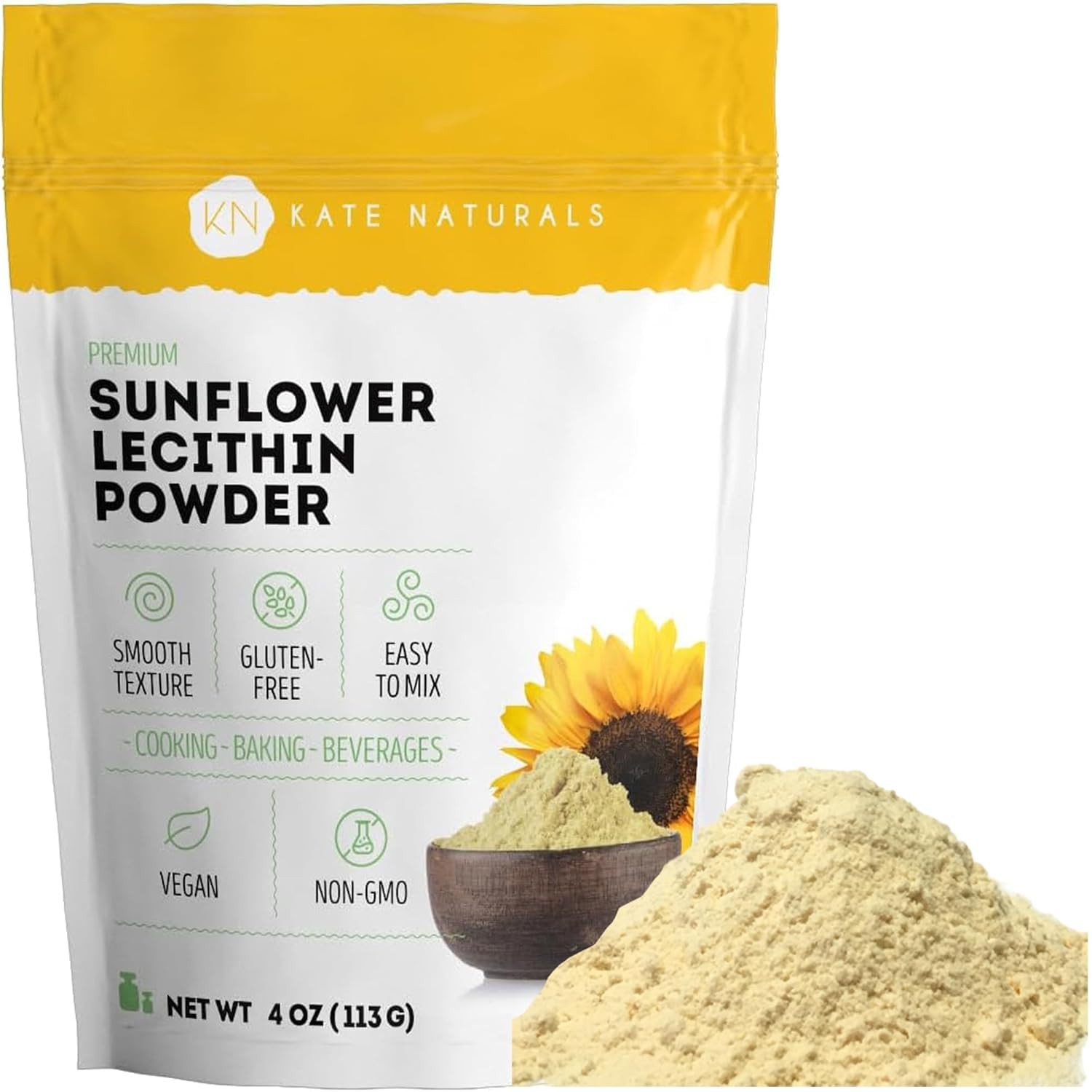 Kate Naturals Sunflower Lecithin Powder for Baking Bread, 4 Ounce (Pack of 1)