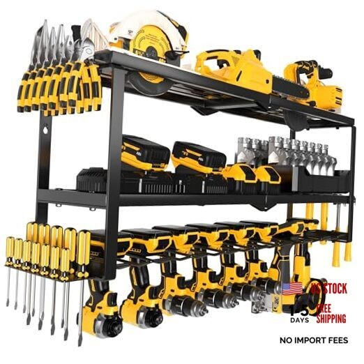 Heavy Duty Power Tool Organizer Wall Mount, Metal Tool Storage 32 Inch（3 Tier）