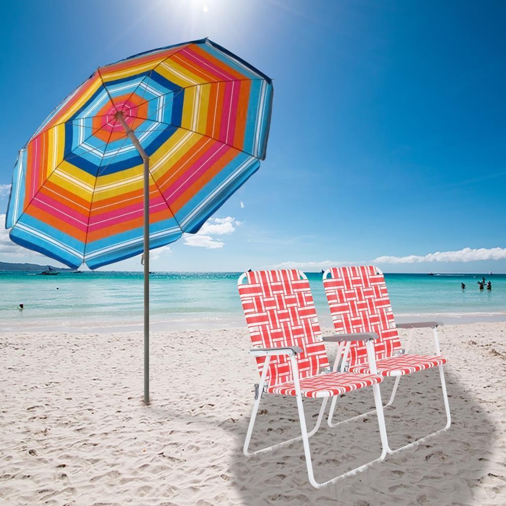 2 Pcs Folding Web Chair Beach Chair Lawn Patio Reclining Chair Camping Chair