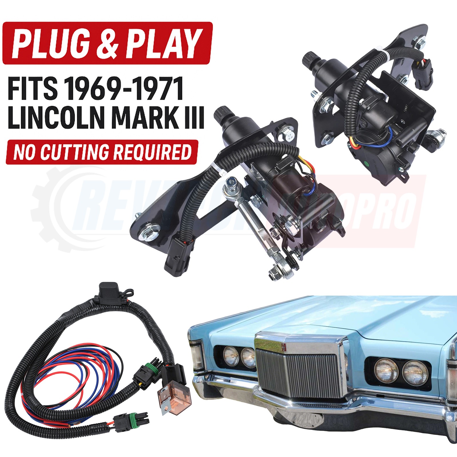 Fits 1969-1971 Lincoln Mark III OEM Electric Headlight Conversion Kit New Motor