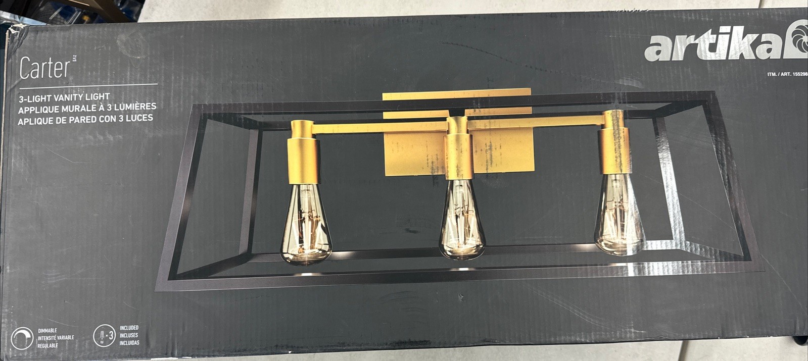 Artika Carter 3-Light Vanity Light with Bulbs Steel Black Gold Finish
