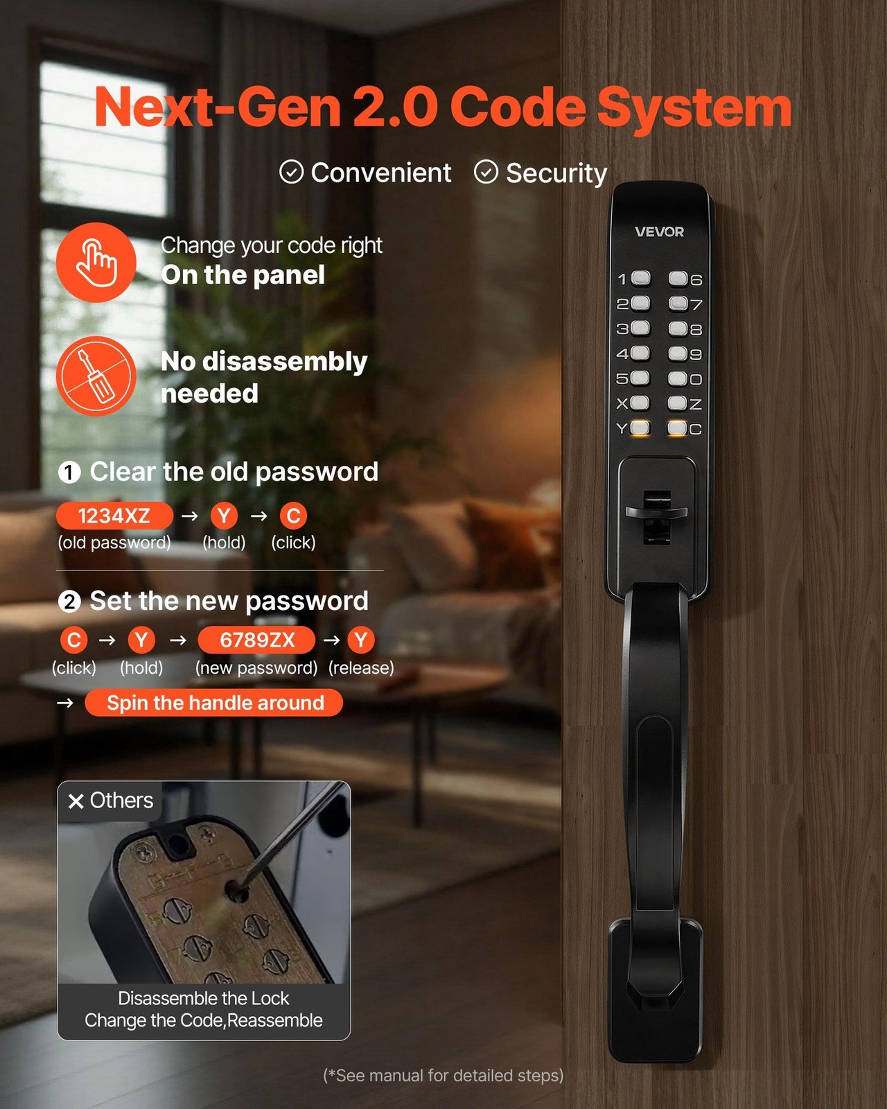 Aluminum Mechanical Keyless Lock, 4-7 Digit Code, Dual-Side Keypad, Auto-Lock