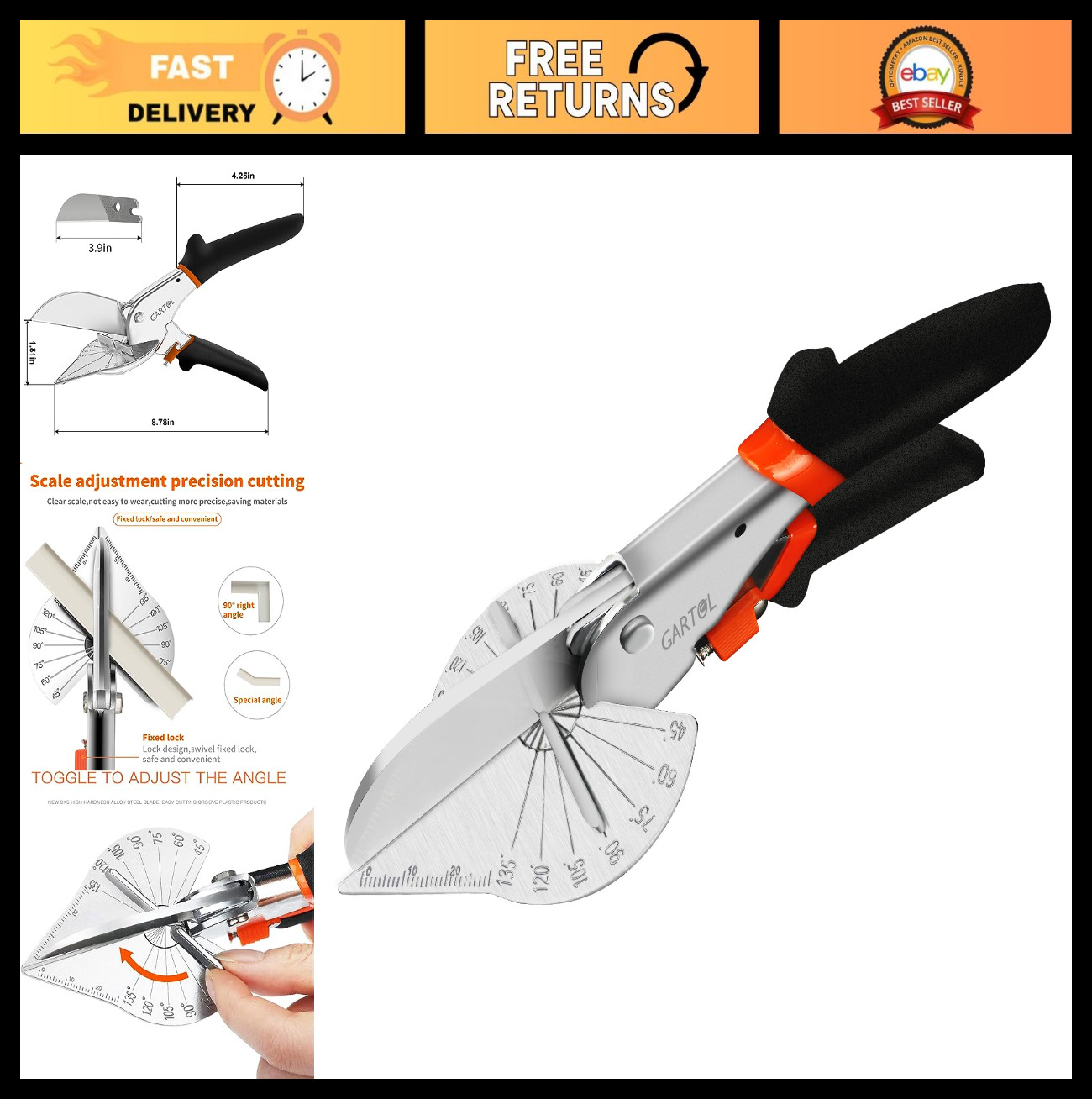 Adjustable Angle Miter Shears 45°-135° for Shoe Moulding & PVC Trim Scissors