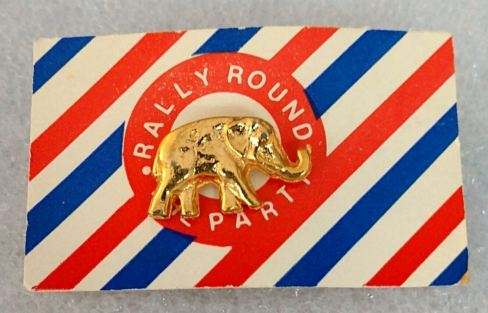 Rally Round Republican Party Elephant Campaign Brass Lapel pin NOS New 1970s