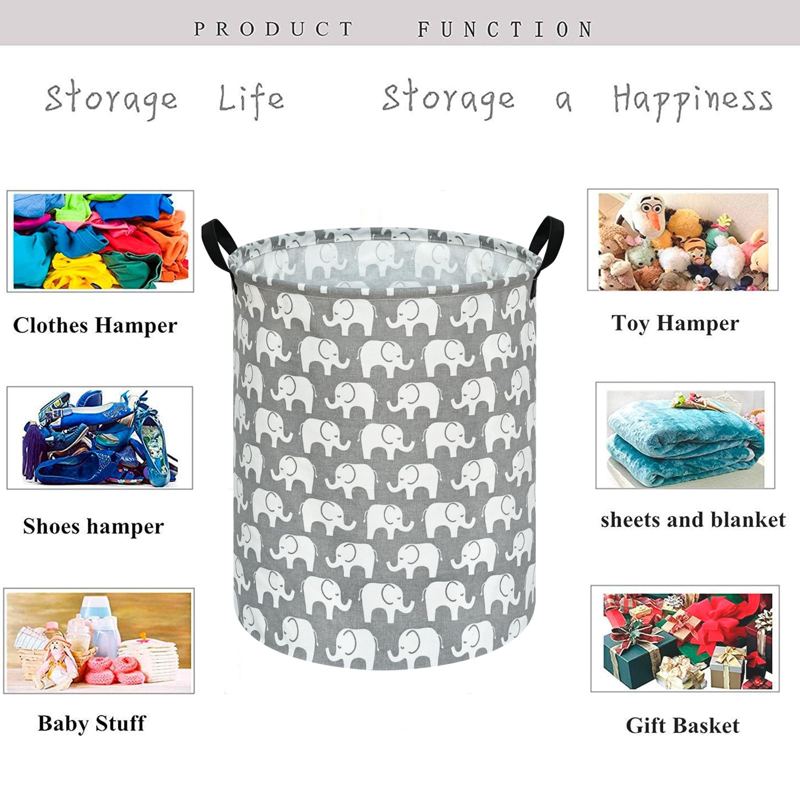 KUNRO Round Laundry Gift Basket Storage Hamper, Clothes Storage Organizer Bin...