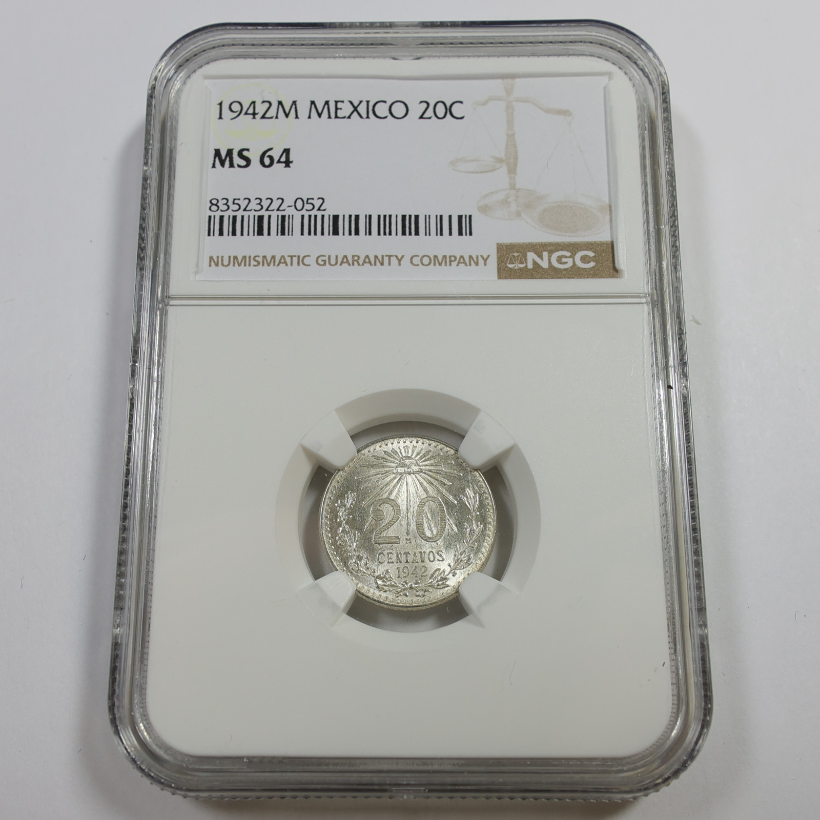1942 M NGC MS64 -Mexico Silver 20 Centavos 20C Coin #59679A