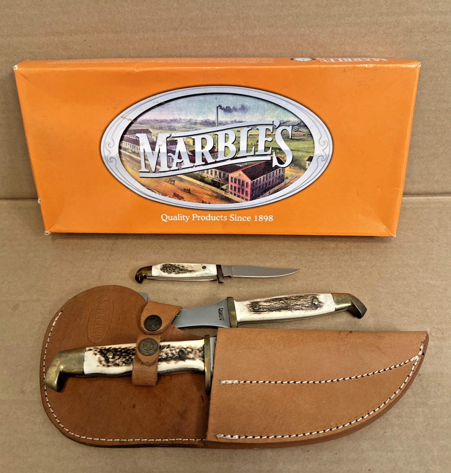 Marbles Cutlery Camp Set Knife (2) /Axe Combo With Leather Sheath MA516