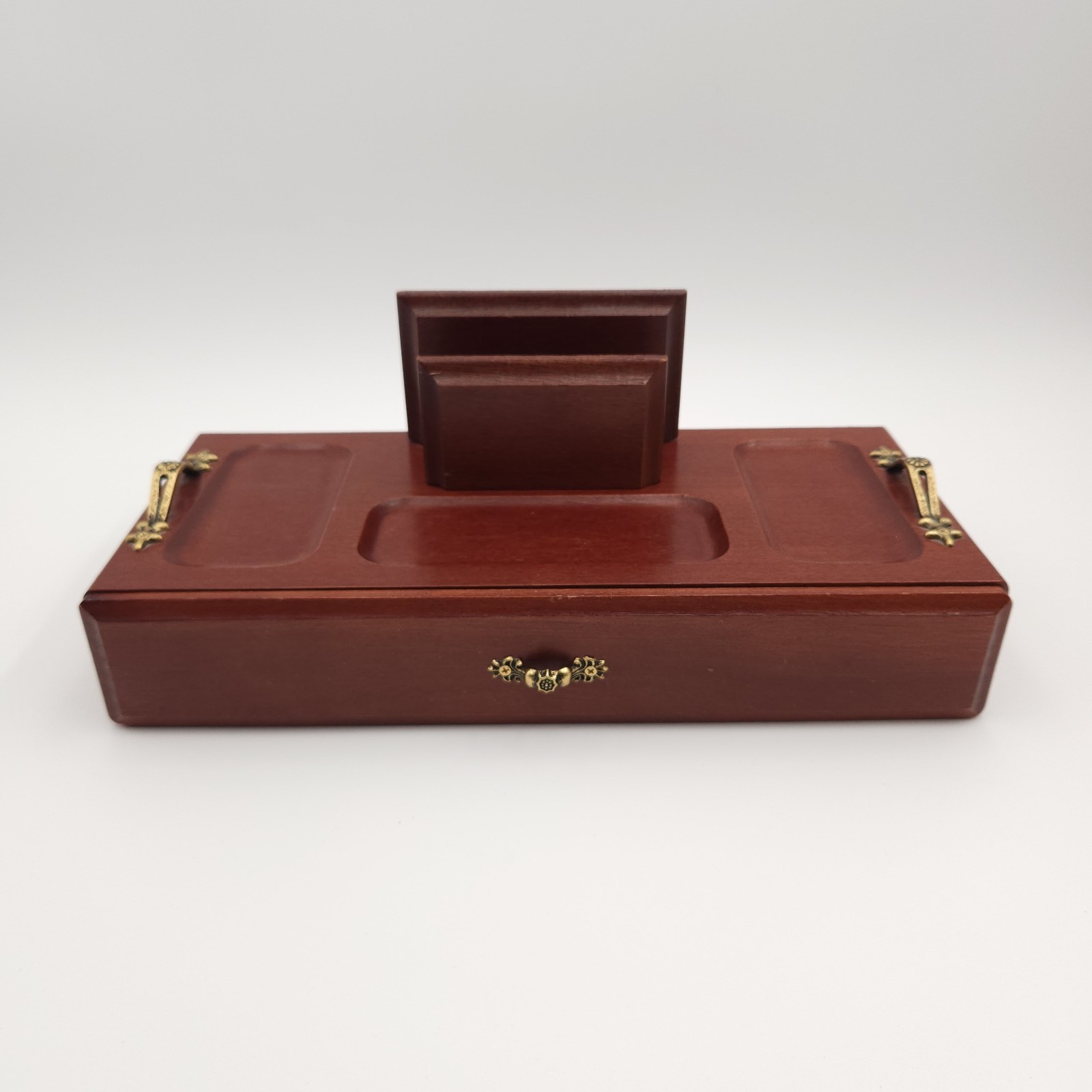 Vintage London Leather Wood Valet Jewelry Box Organizer Drawer Yellow Lining MCM