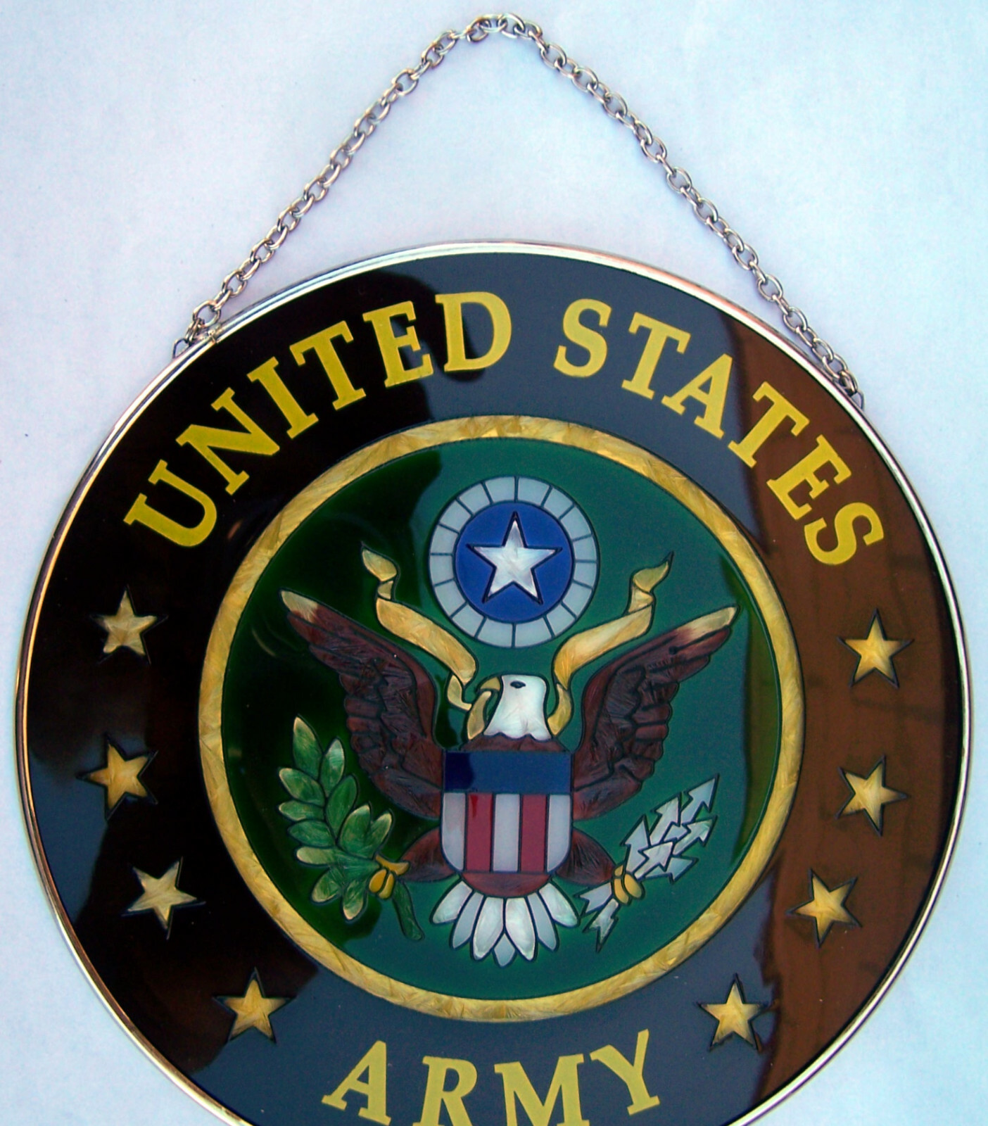 Joan Baker Hand painted art glass Suncatcher-LC229 USA -US Army - FREE Shipping