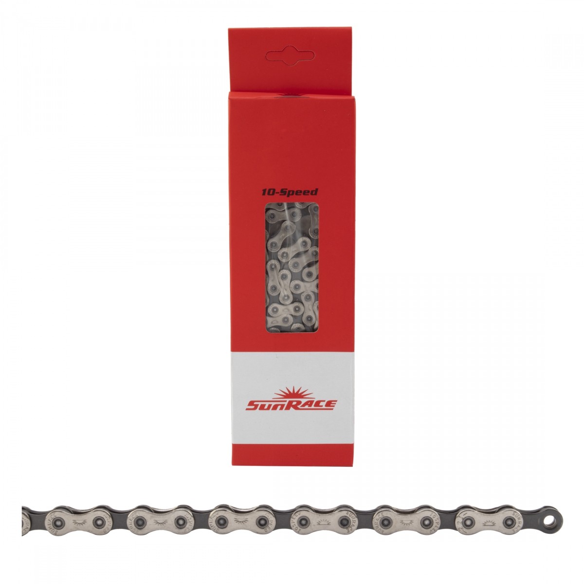 Sunrace CN-10S 10-Speed Bicycle Chain with Chromized Pins, 116 Links, Silver