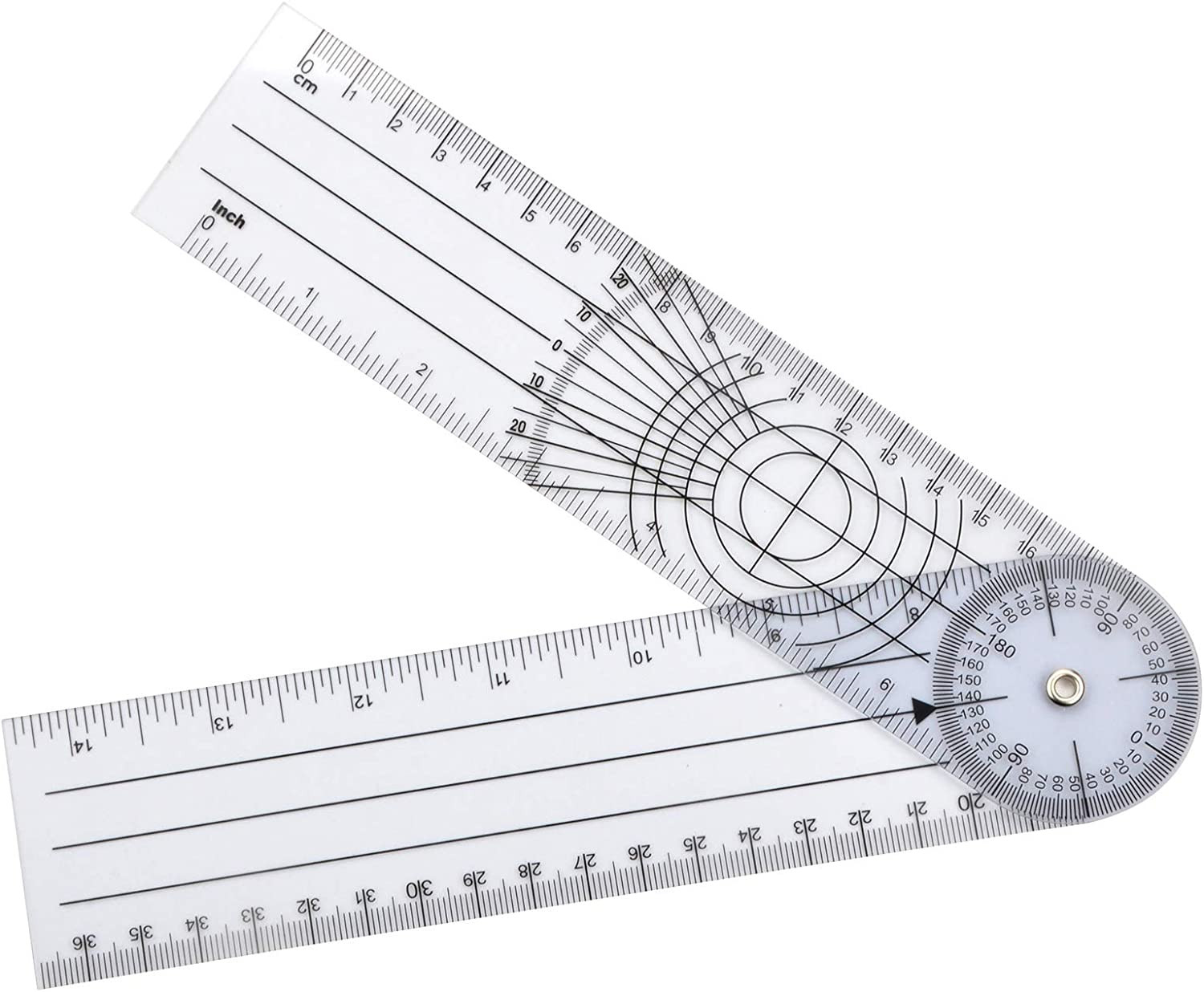 Clear Plastic Goniometer Can Rotate 360 Degree 7'' Arms | Quick Angle Protractor