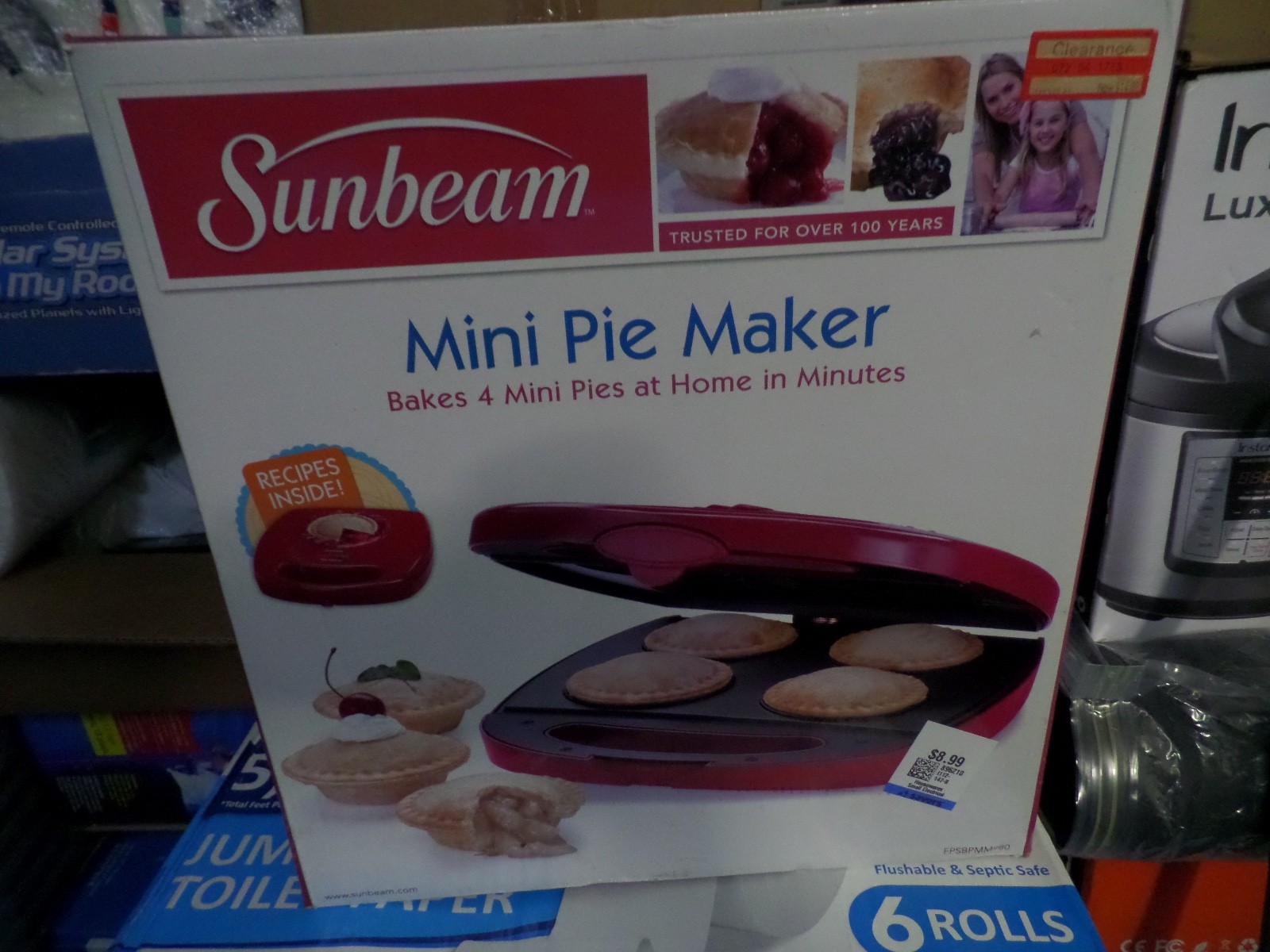 Sunbeam Mini Pie Maker Red FPSBPMM980 Bakes 4 Personal Pies Non-Stick Plates