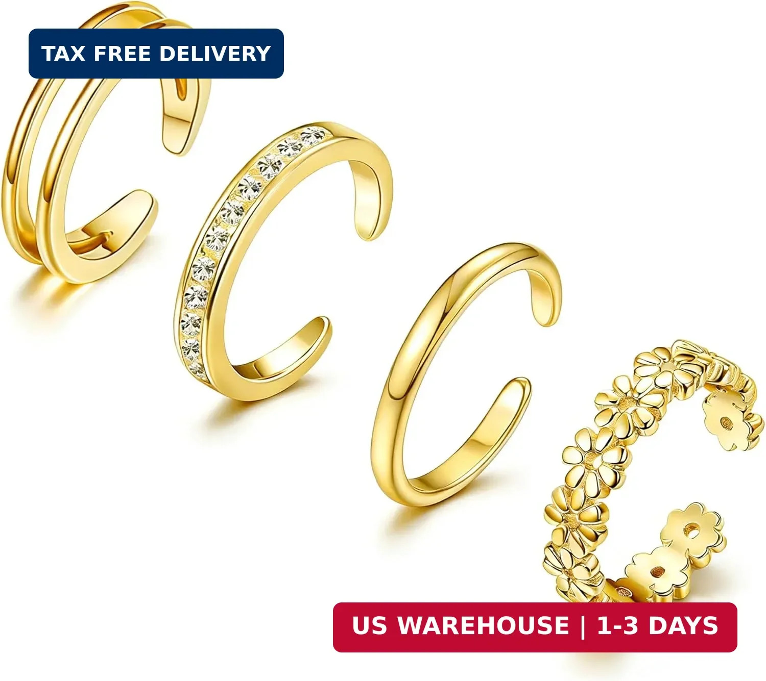 14K Gold Filled Toe Rings for Women Non Tarnish Open Toe Rings Adjustable Summer