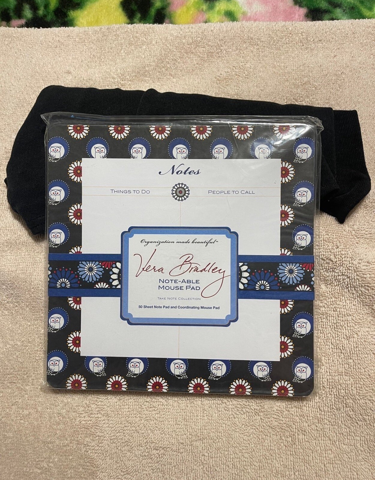 Vera Bradley Night Owl Note-able Mouse Pad with 50 Sheet Note Pad - Brand New