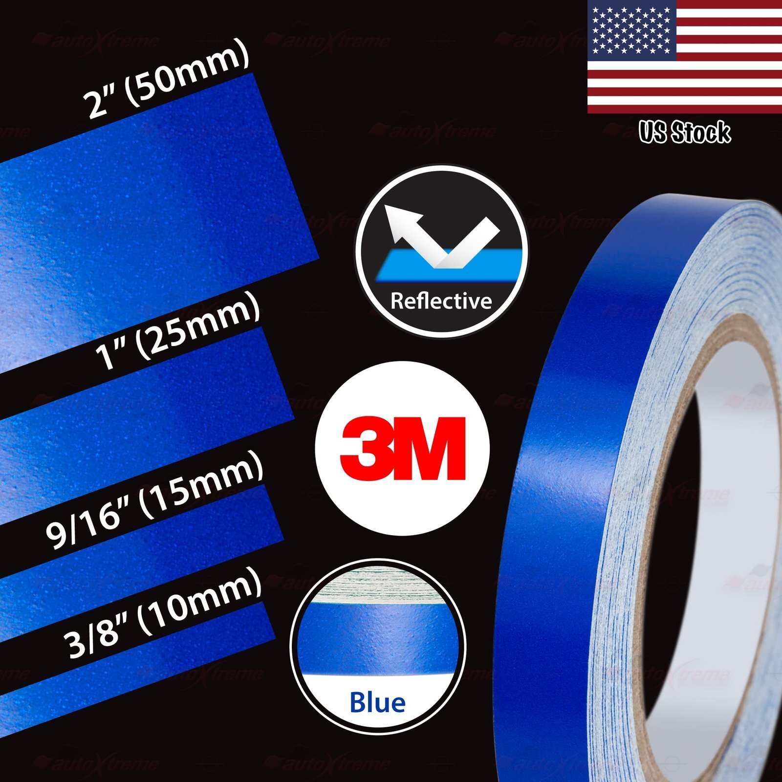 3M BLUE REFLECTIVE Durable DIY Self-Adhesive Roll Vinyl Tape Stickers 3/8" to 2"