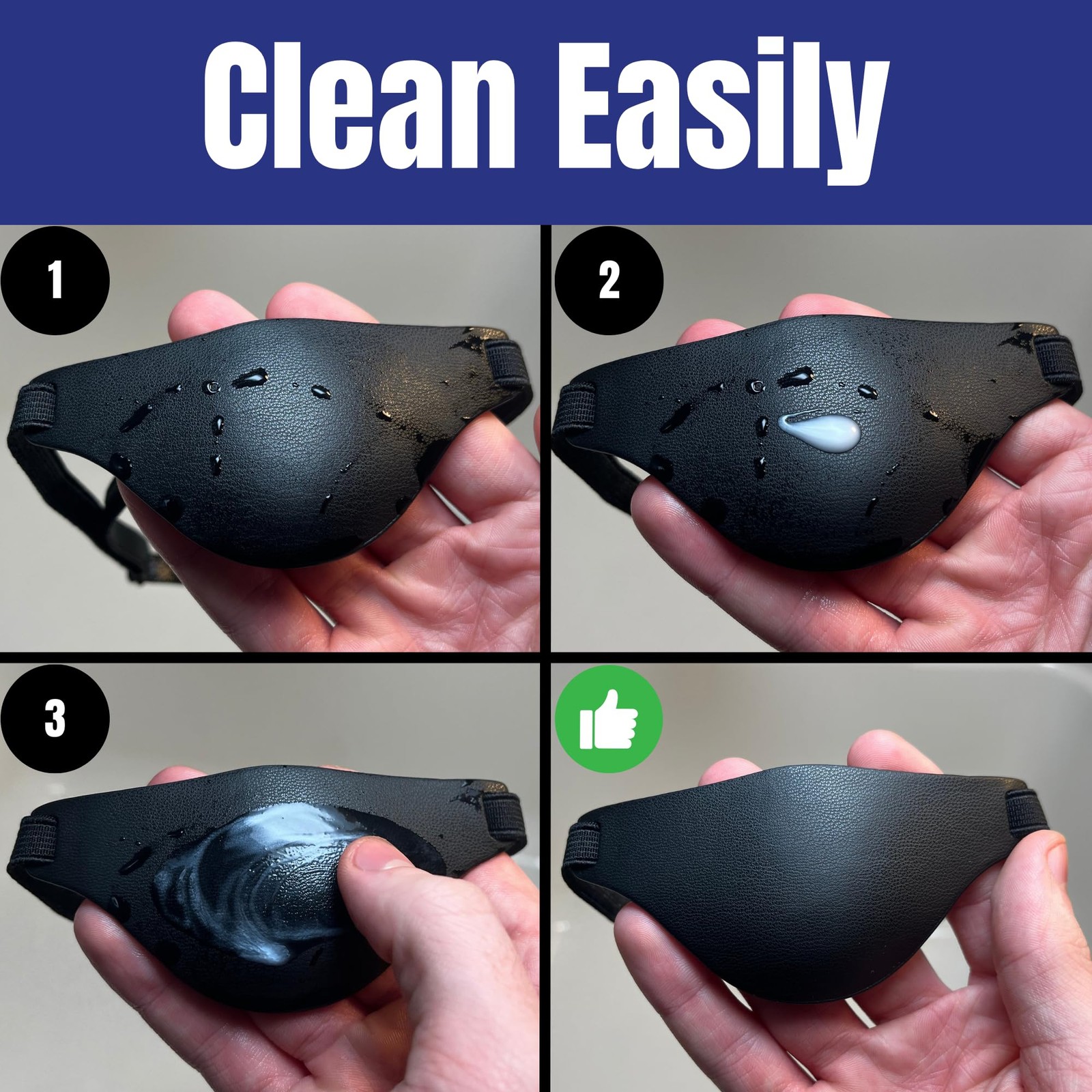 Black Leather Eye Patch with Adjustable Band and Concave Design - Comfortable...