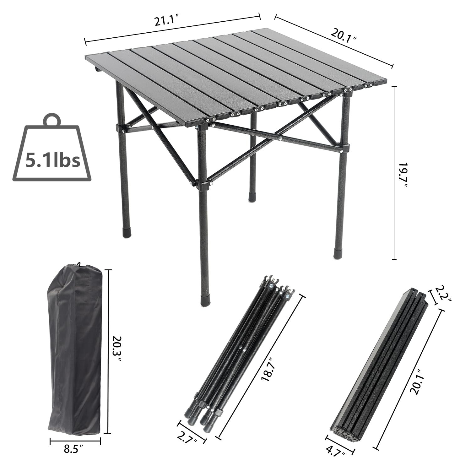 Portable Camping Table Folding Side Table Aluminum Lightweight Table with Car...