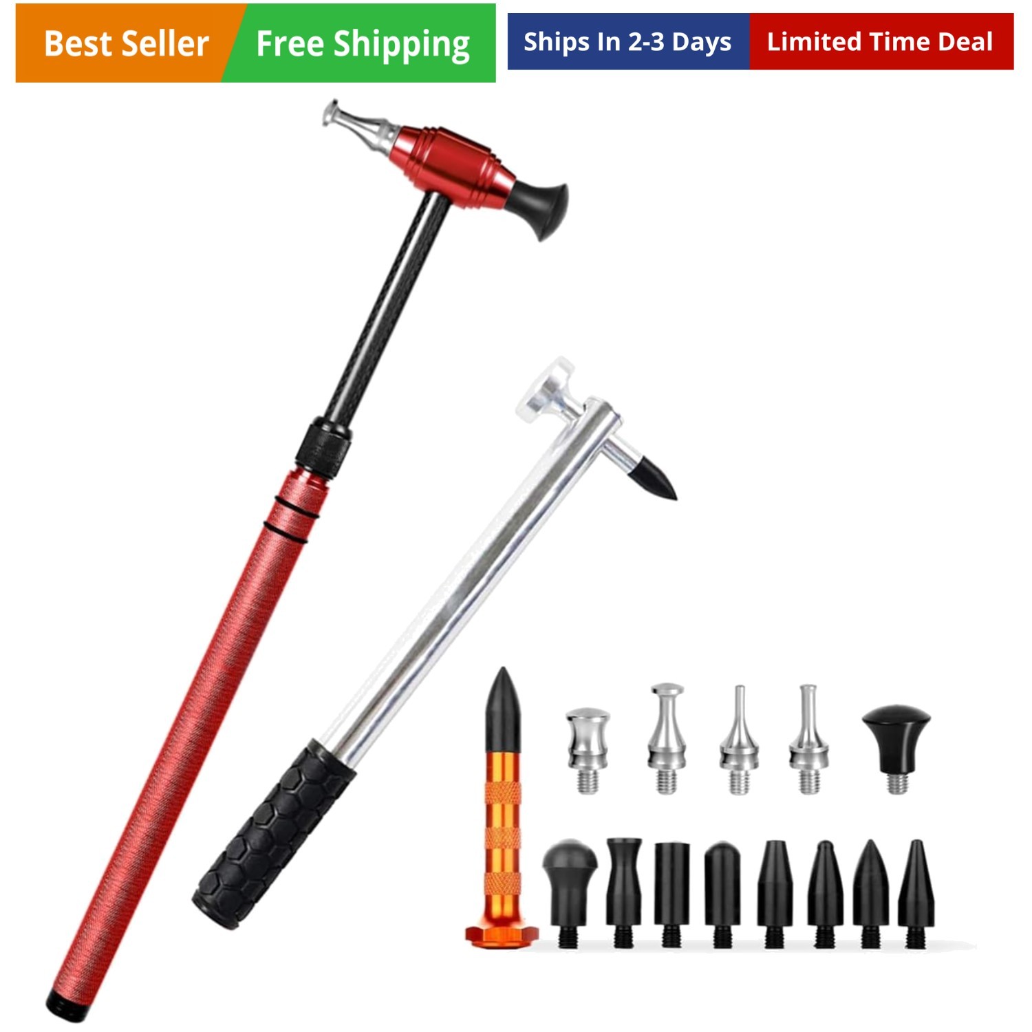 16PCS Paintless Dent Repair Tools Leveling Telescopic Hammer and Aluminum Den...