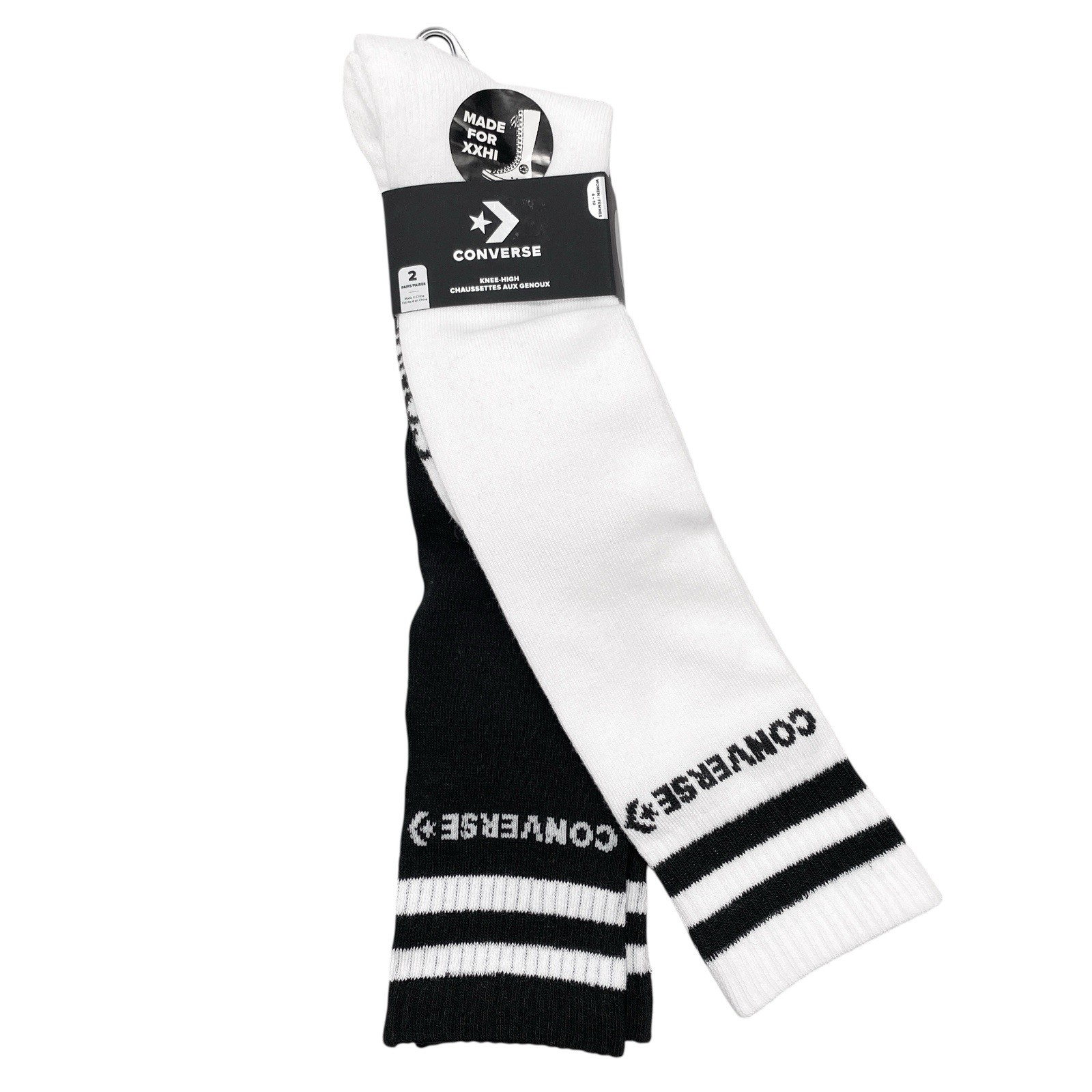 Converse 2-Pack Knee High Socks (Made for XXHi) Black/White Size 4 - 10 Women's