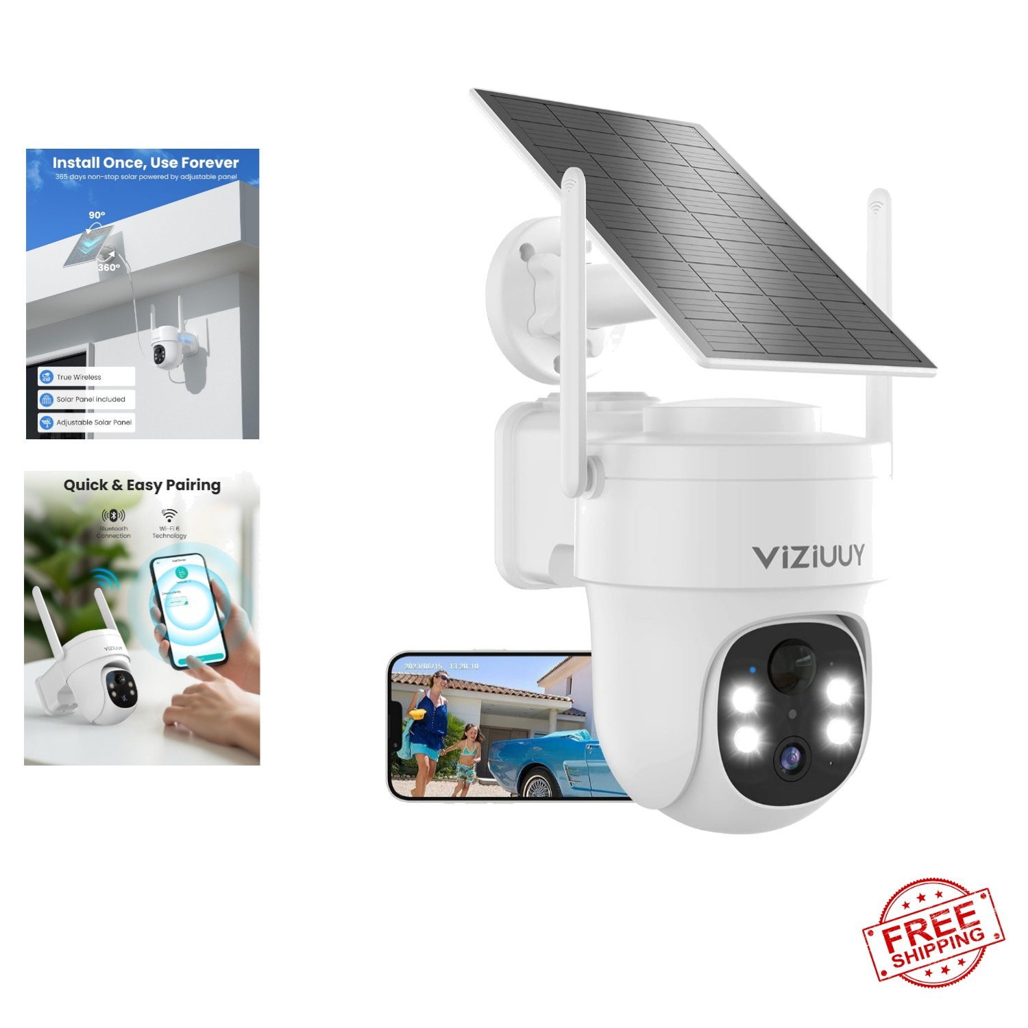 AI-Powered 360° WiFi Security Camera - Solar & Battery Operated Outdoor Safety