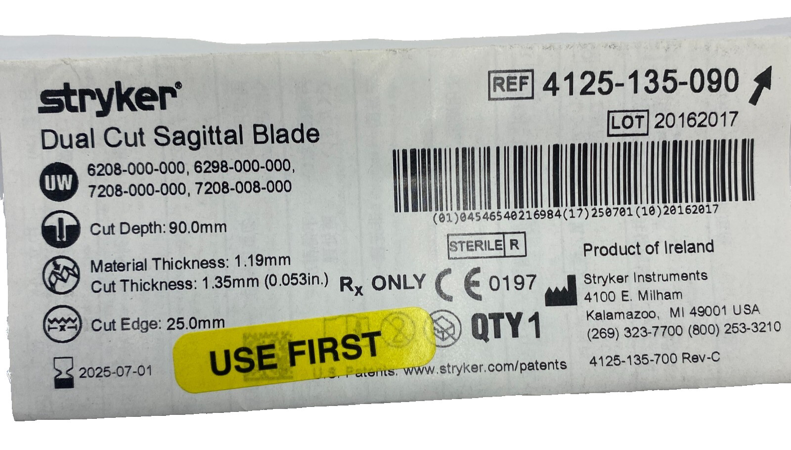 4125-135-090, 90.0mm, 1.19mm, 1.35mm, 4125135090 NEW "FREE SHIPPING"