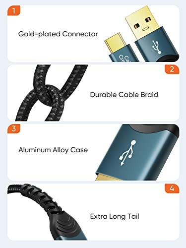 2pcs 6.6Ft USBA to USBC Fast Charging Braided Type C Data Cord for...
