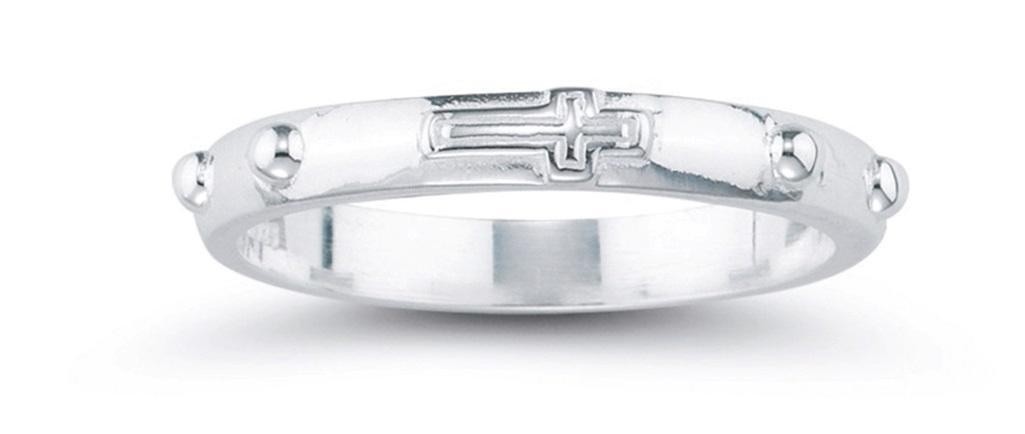One Decade Sterling Silver Rosary Ring in Gift Box - Womens Sizes