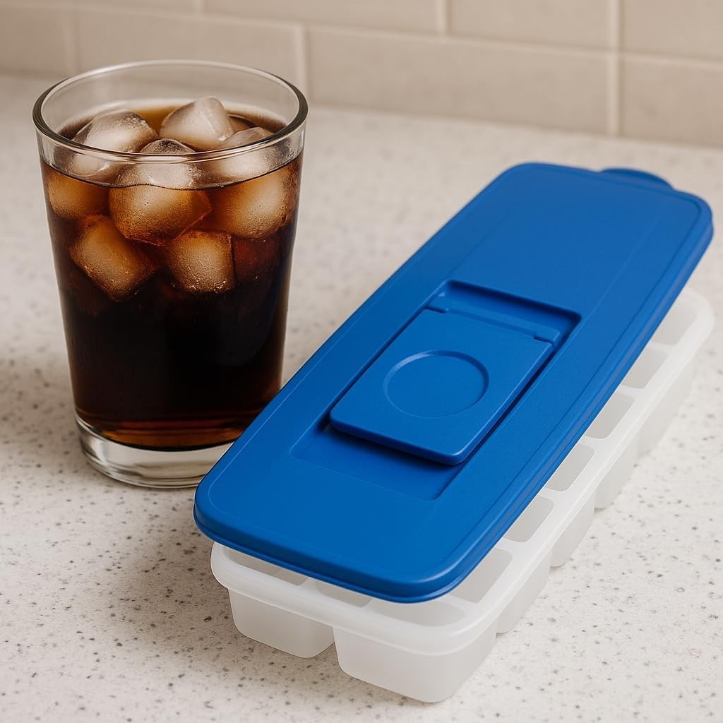 2-Pack No-Spill Ice Cube Trays with Lids – BPA-Free, Easy Release & Stackable...