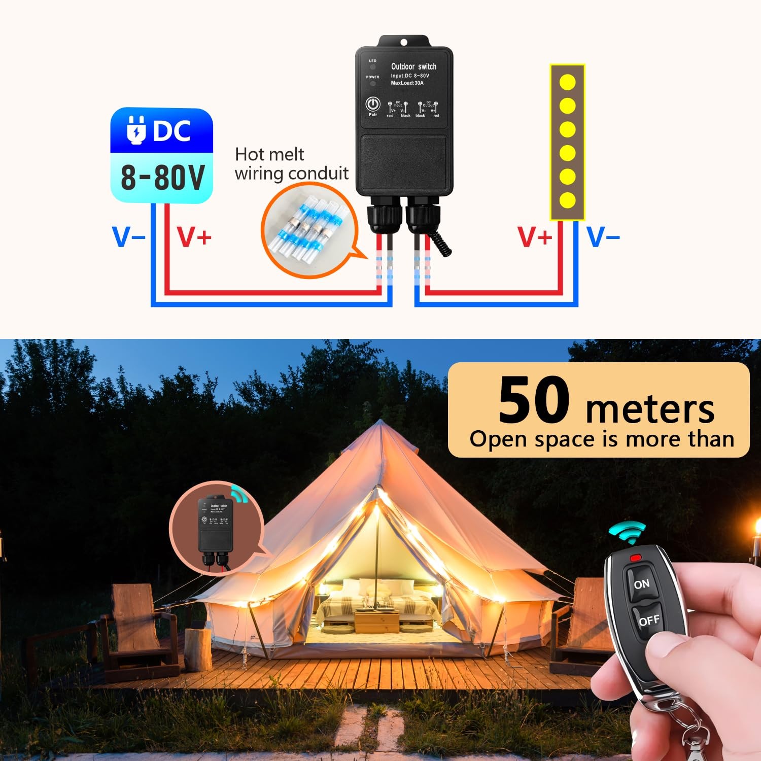 DieseRC Waterproof 12V Wireless Remote Control Switch DC 8V-80V Heavy-Duty 30...