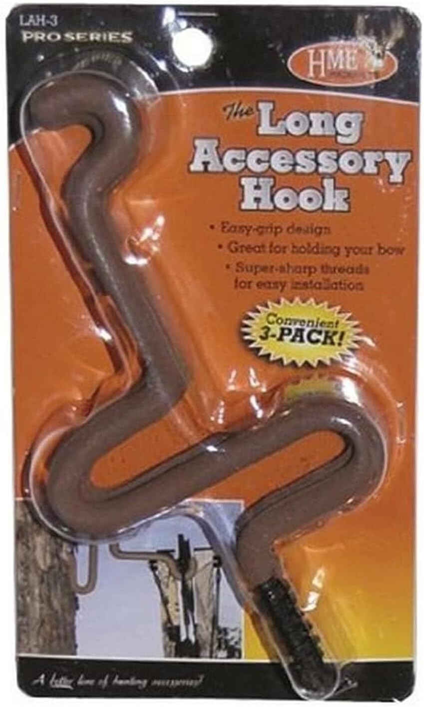 HME Long Accessory Hook Bow Hunting Stand Rubber Coated Steel 3 Pack LAH-3
