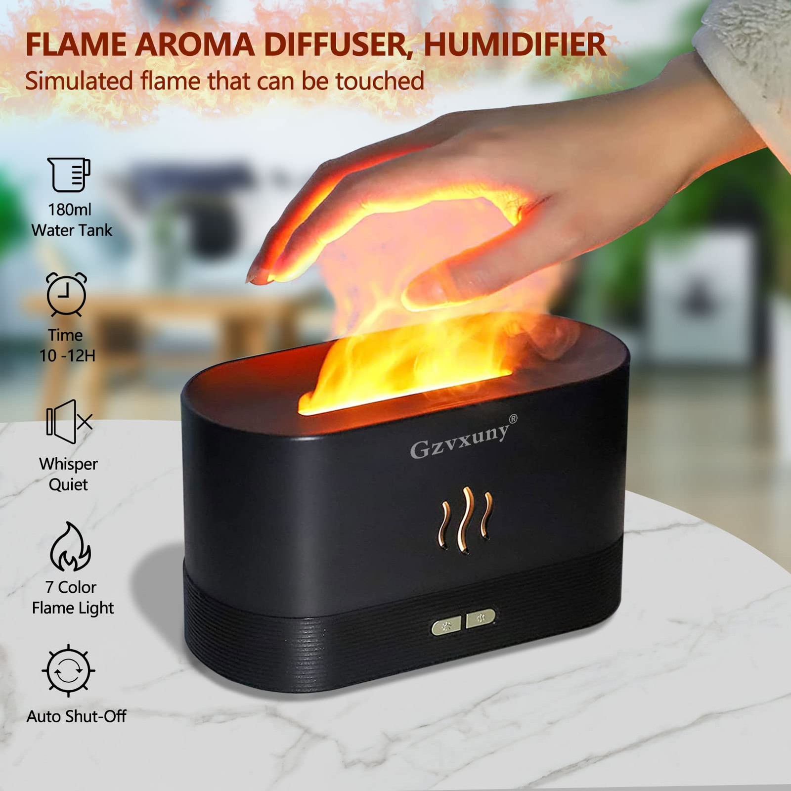 Flame Essential Oil Diffuser, Upgrade 7 Colour Lights Large, Black