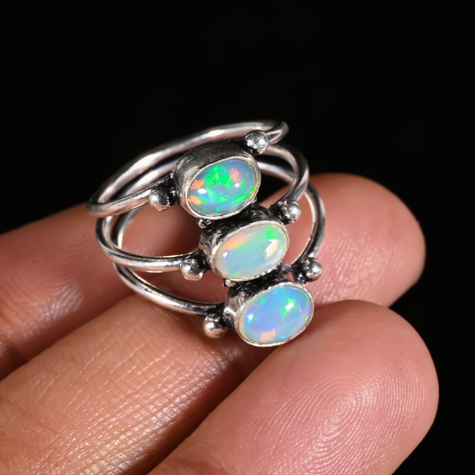 925 Sterling Silver Ethiopian Opal Gemstone Beautiful Handmade Woman Gift Ring