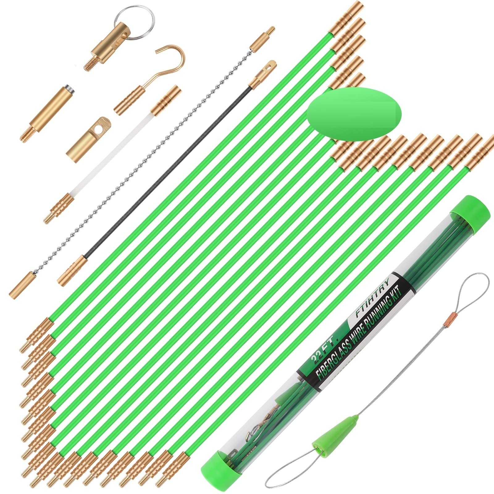 Fiberglass Fish Tape Rods 45FT Wire Pulling Electrical Tool Kit