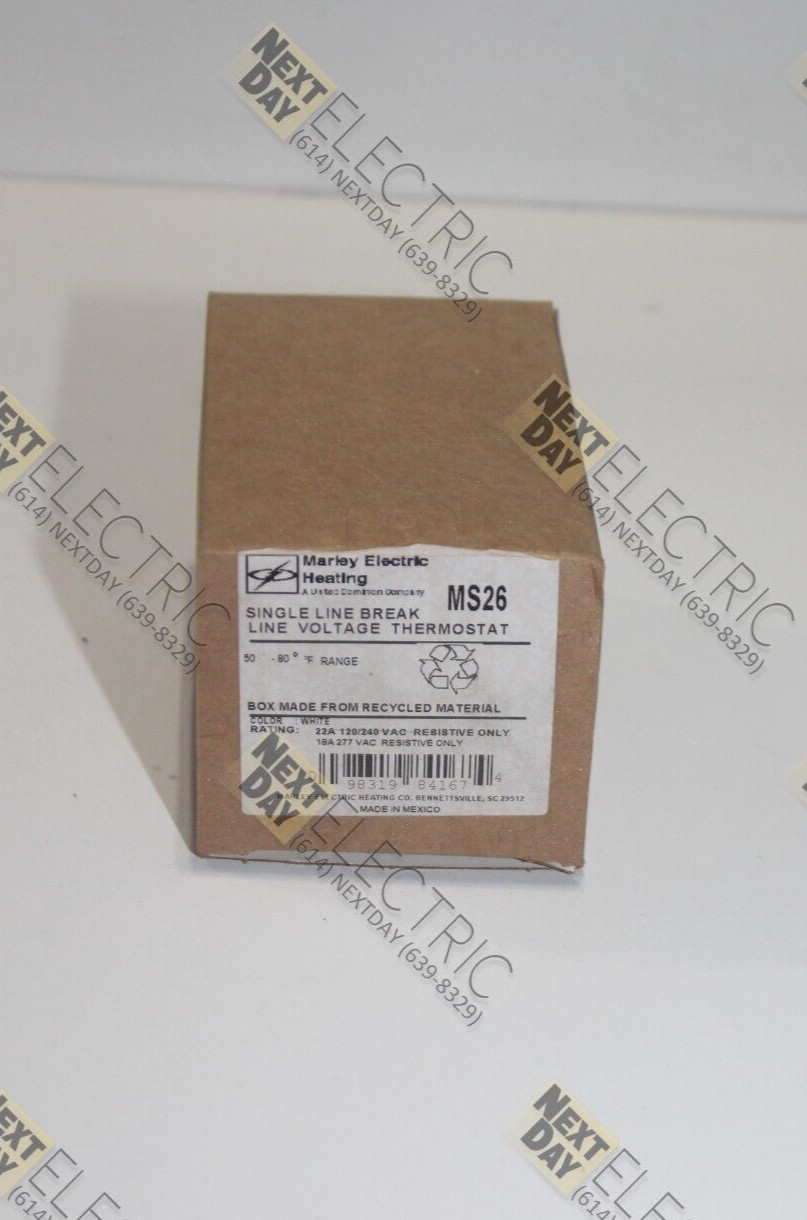 Marley Electric, MS26, 50-80 F Thermostat Single Line Break Line Voltage 120v
