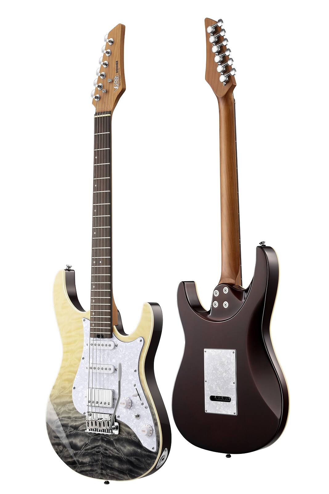 Donner DST-550 Full Size Electric Guitar With Tremolo Bar Gig Bag | Black Mirage