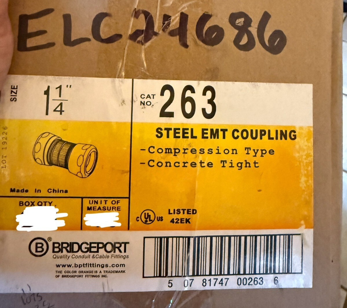 10pcs Bridgeport No. 263 1-1/4" Steel EMT Compression Type Coupling