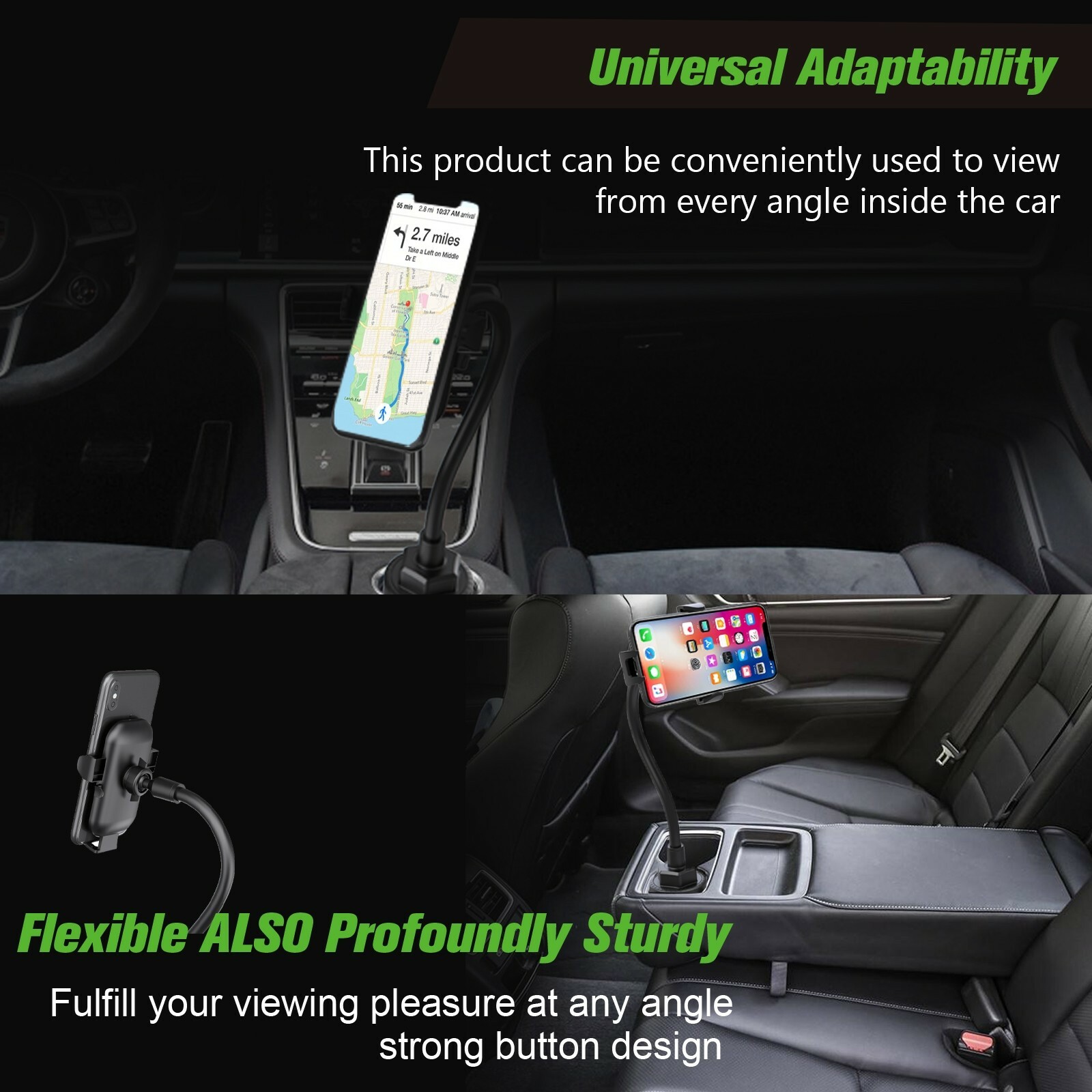Universal Car Mount Cup Phone Holder Adjustable 11" Gooseneck GPS Stand Cradle