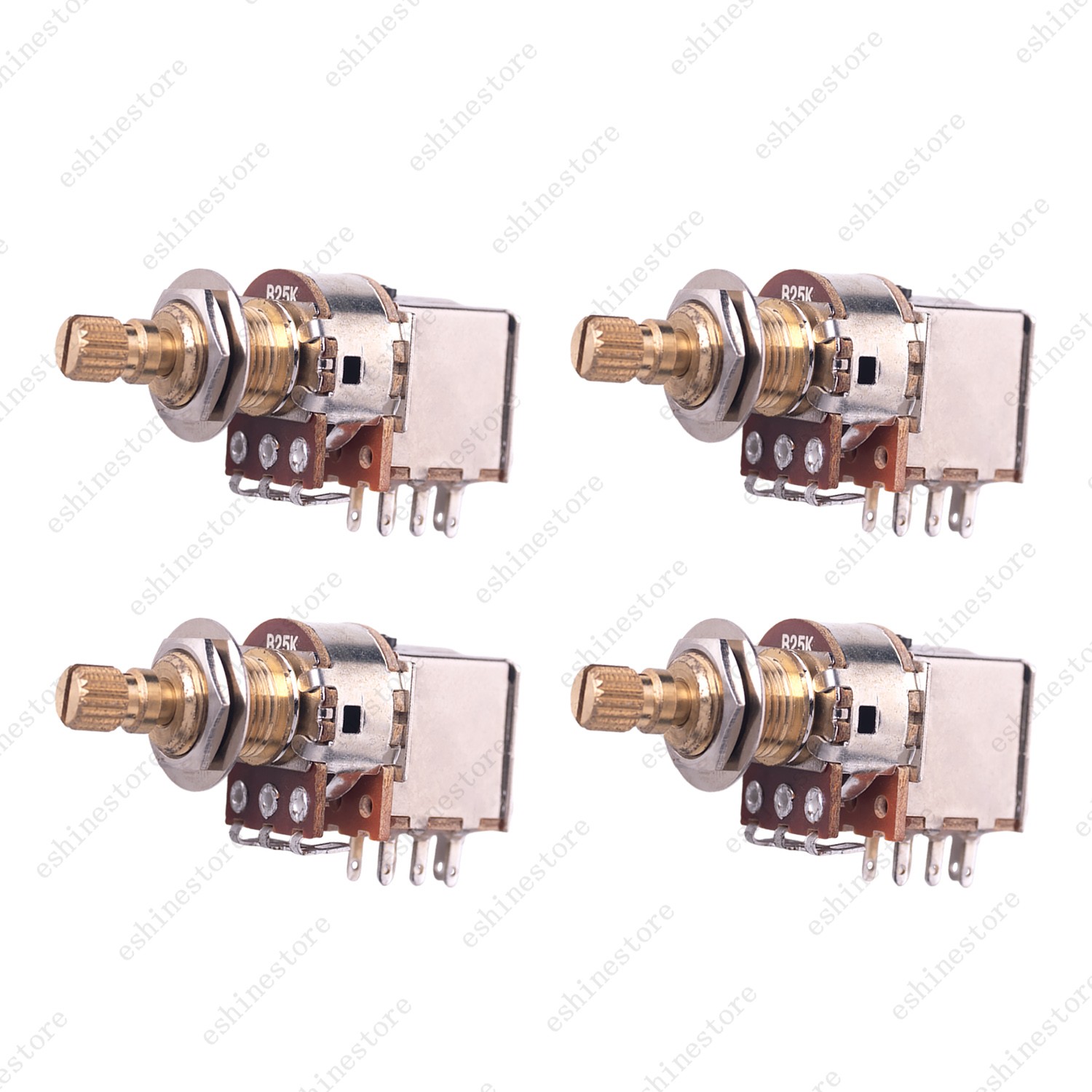 4x 18-Split Brass Long Shaft Pot Push-Push Switch A/B25/50K/ For Active Pickup