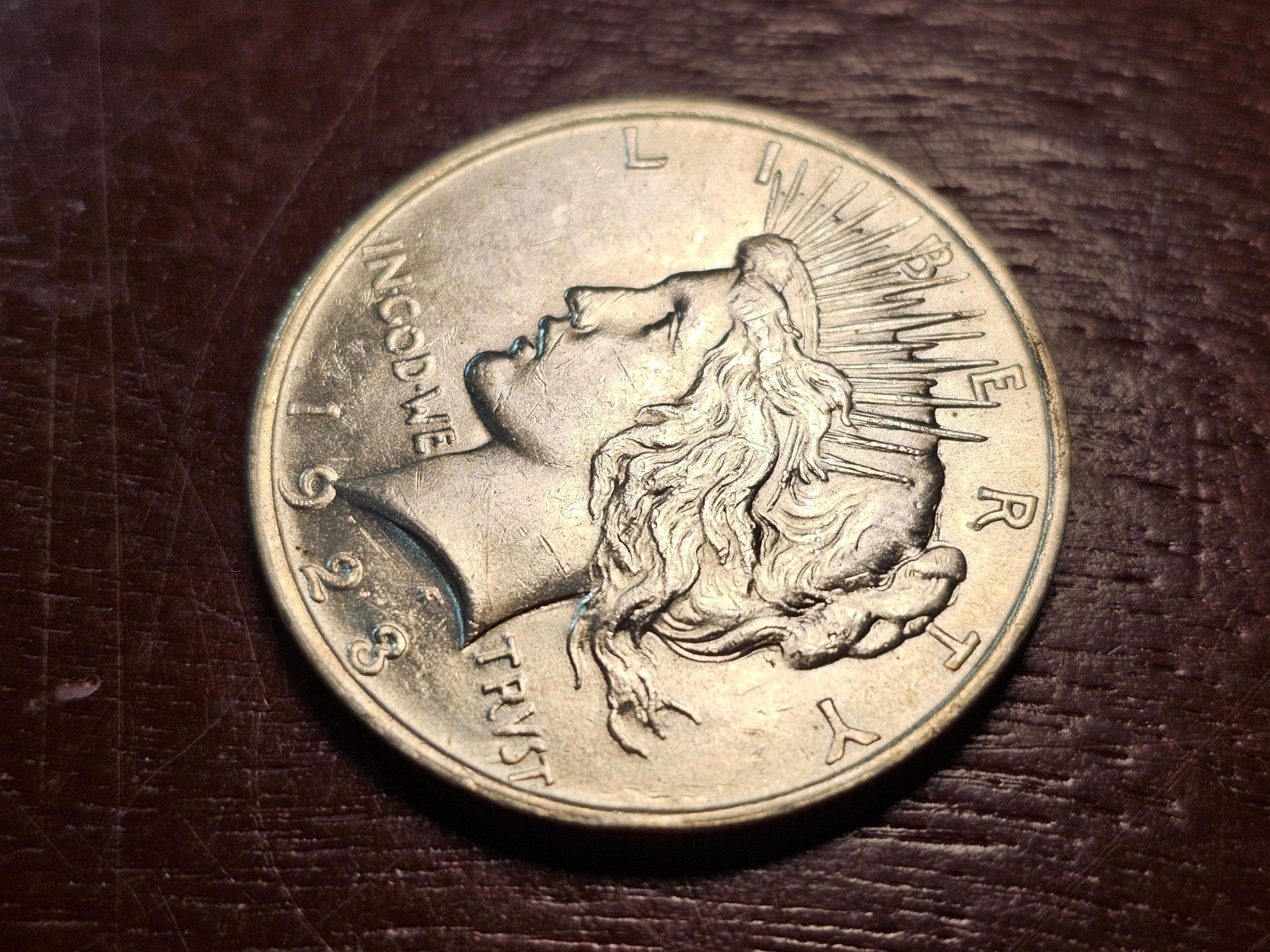 1923 Peace Silver Dollar, XF-AU, Below melt! Stk 0042