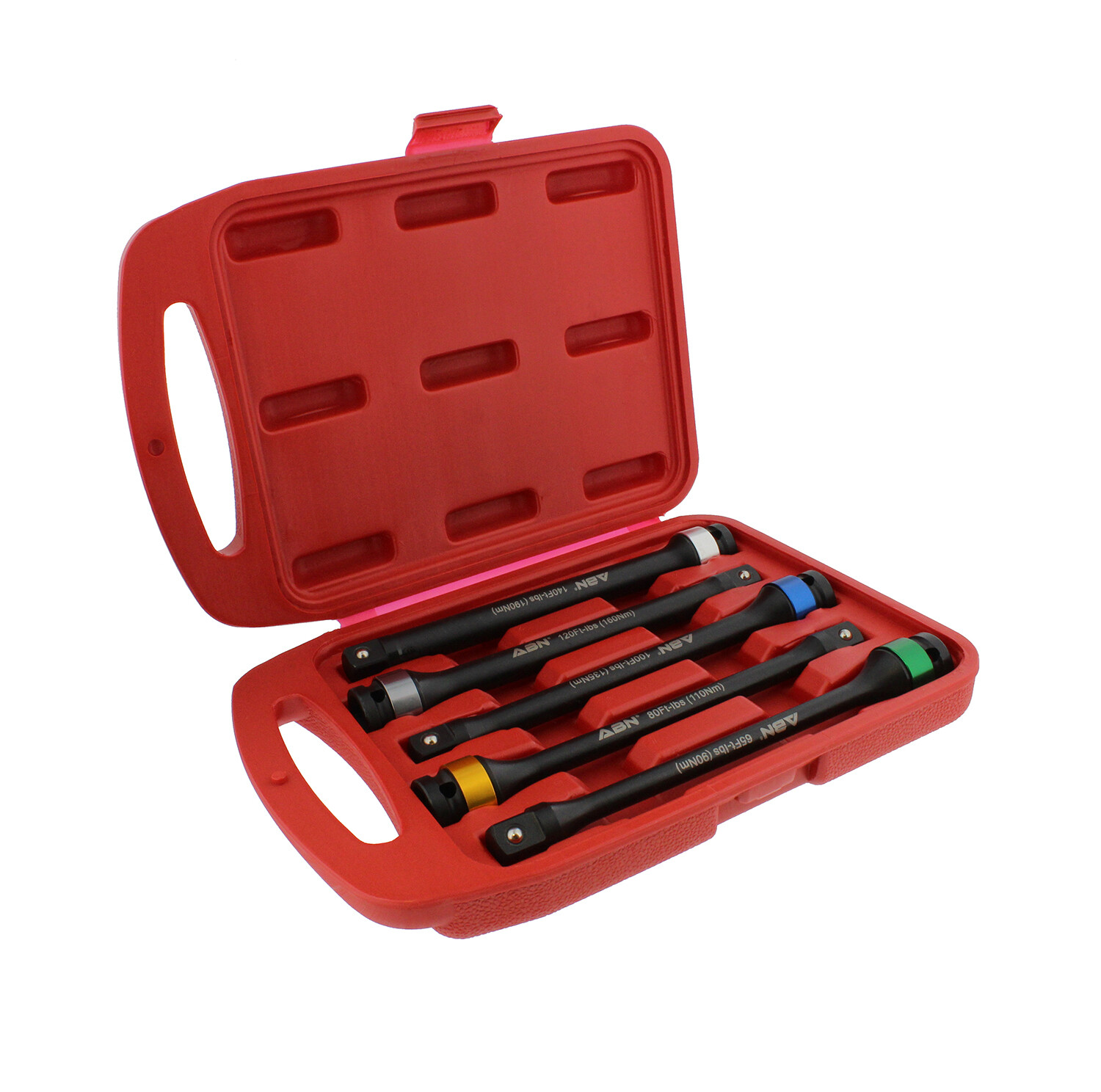 ABN 1/2” Inch Drive 8” Torque Socket Extension Bar 5pc Tool Kit 65-140ft/lb Set