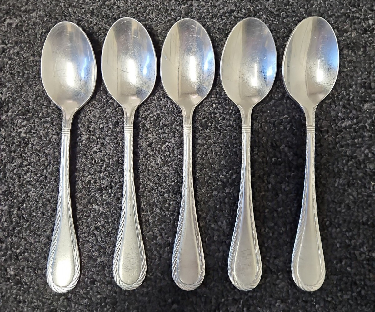Set Of 5 Soup Spoons Cambridge Carlyle Frost Stainless Rope Trim 8"