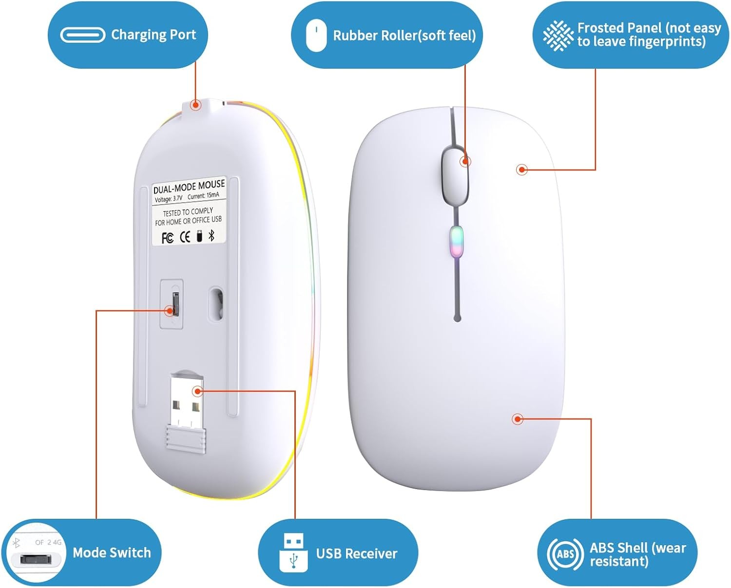 Wireless Bluetooth Mouse, Rechargeable, LED, Silent, Ultra-thin Design (Bluetoot