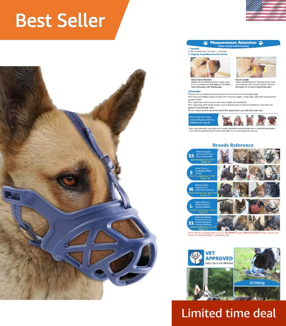 Adjustable Basket Muzzle for Small Medium Large Dogs - Gentle Anti-Bite Solution