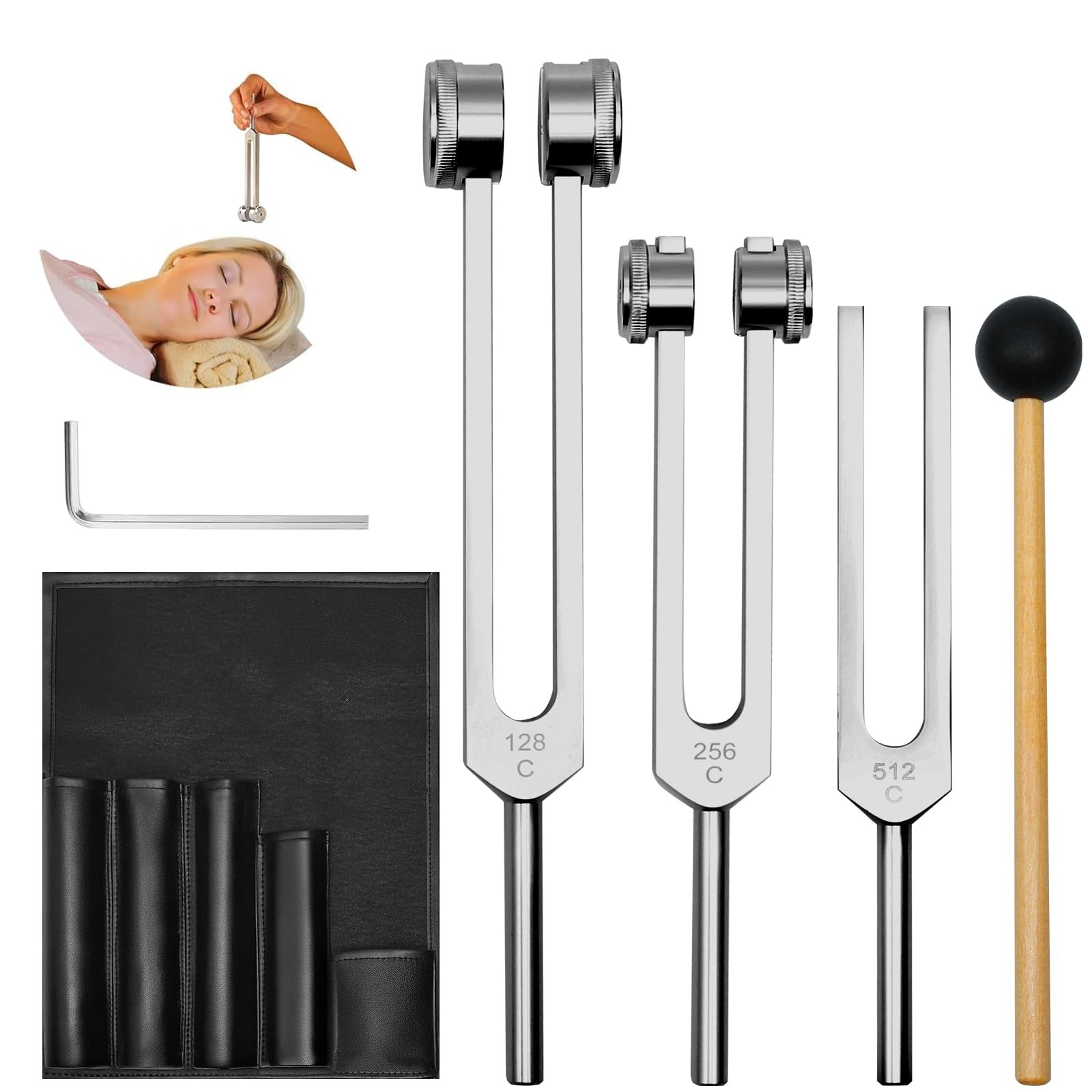 Tuning Forks for Healing Instrument (128Hz, 256Hz, 512Hz) - Tuning Fork Set w...