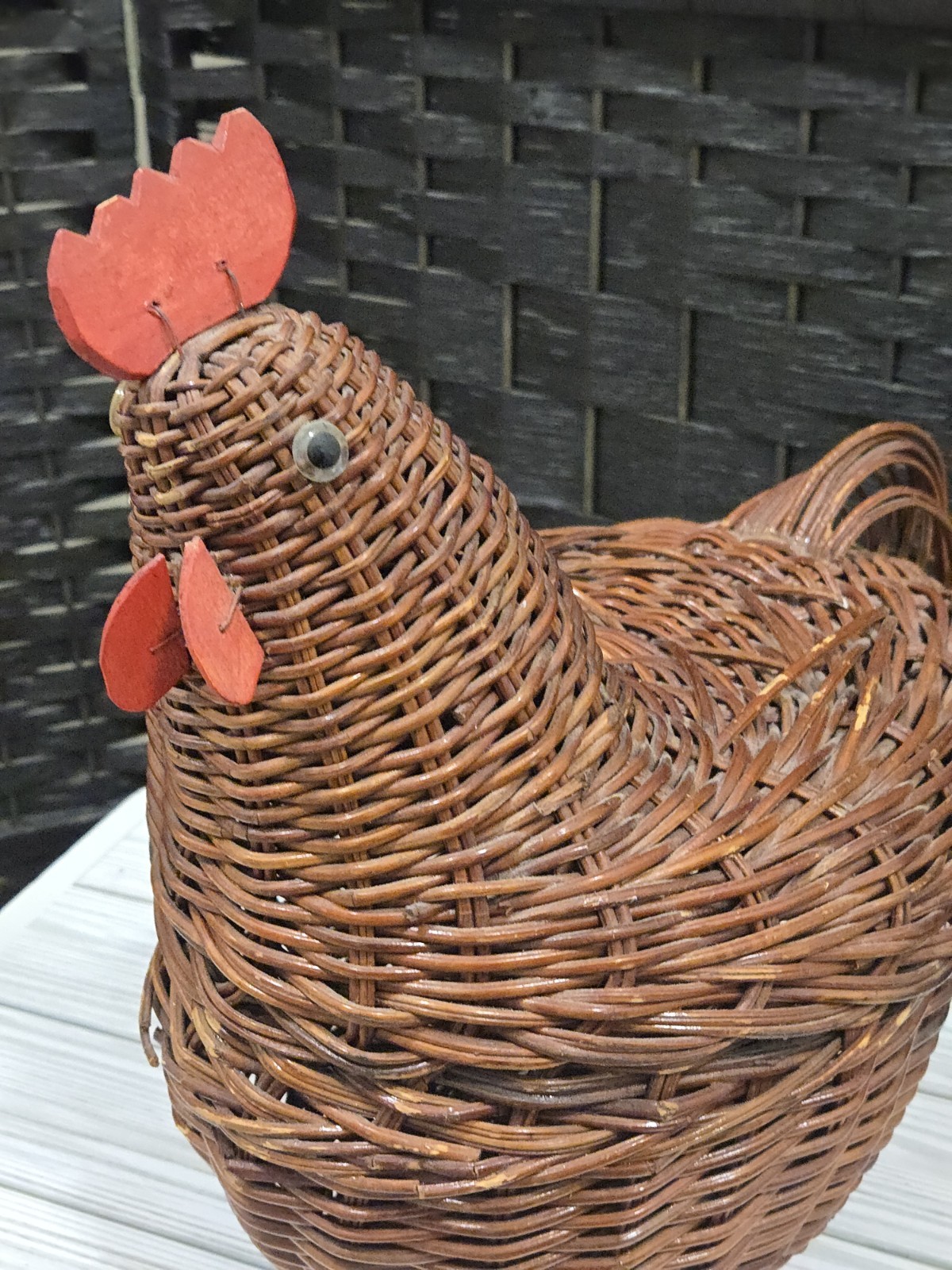 Vintage Rooster Wicker Basket Farmhouse Chic Country Cottagecore Rustic