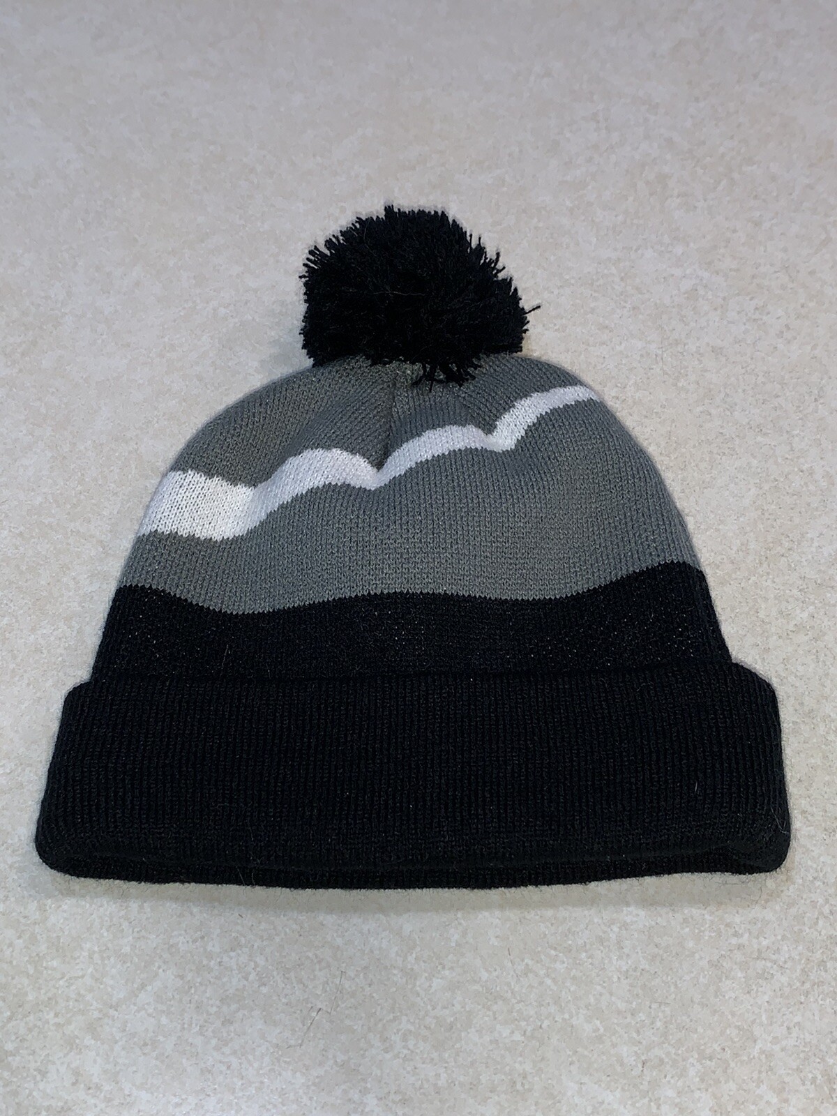 Nike Knit Cuff Beanie Knit Hat Black Gray Pom Youth Boy's 8-20 NWT