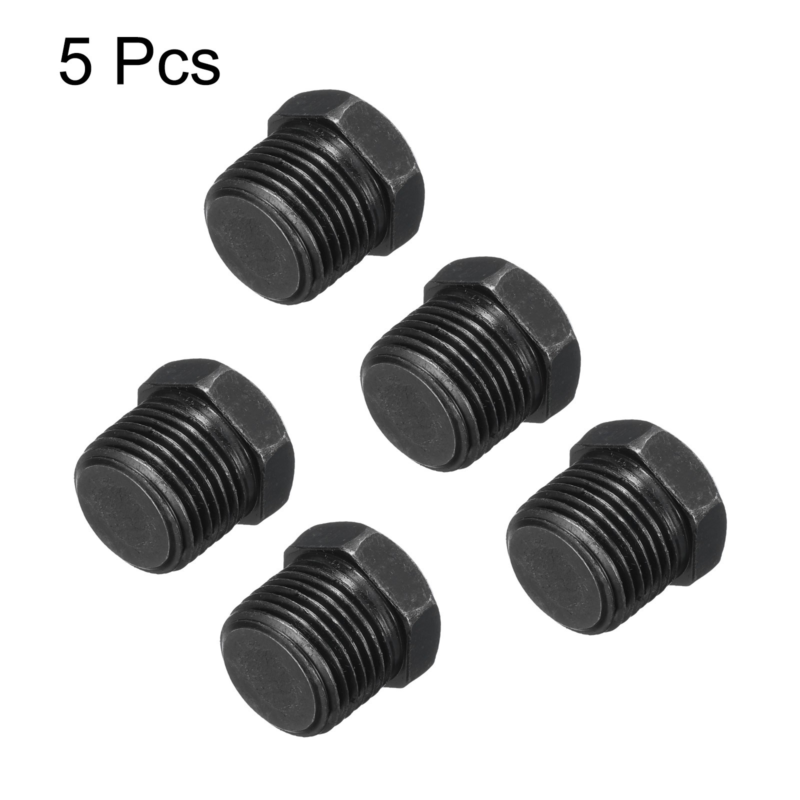 3/8 NPT Male Outer Head Hex Thread Socket Pipe Plug Fitting, 5Pcs, Black